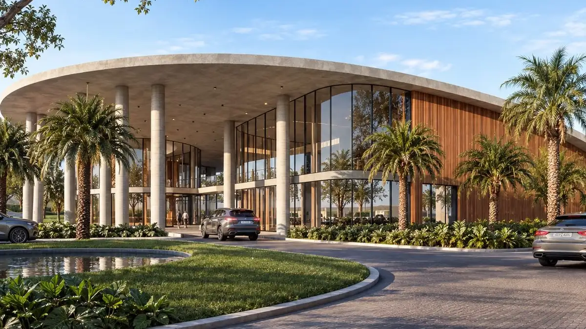 Imagem conceitual: Occhi Marina — arquitetura do clube.