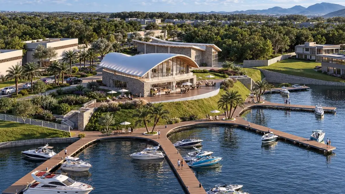 Imagem conceitual: Mônaco Grand Marina — marina e clube.